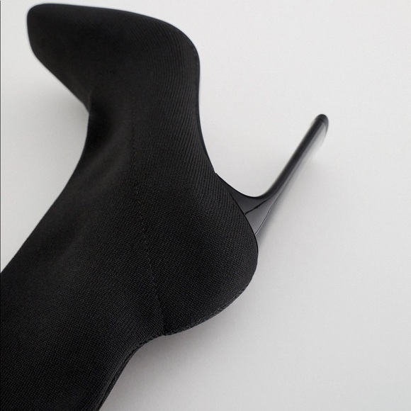 Zara HEELED SOCK-STYLE ANKLE STRETCHY BOOTS SQUARE TOE BLack NEW - Picture 5 of 12